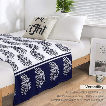 White And Navy Blue Corals Pattern Throw Blanket
