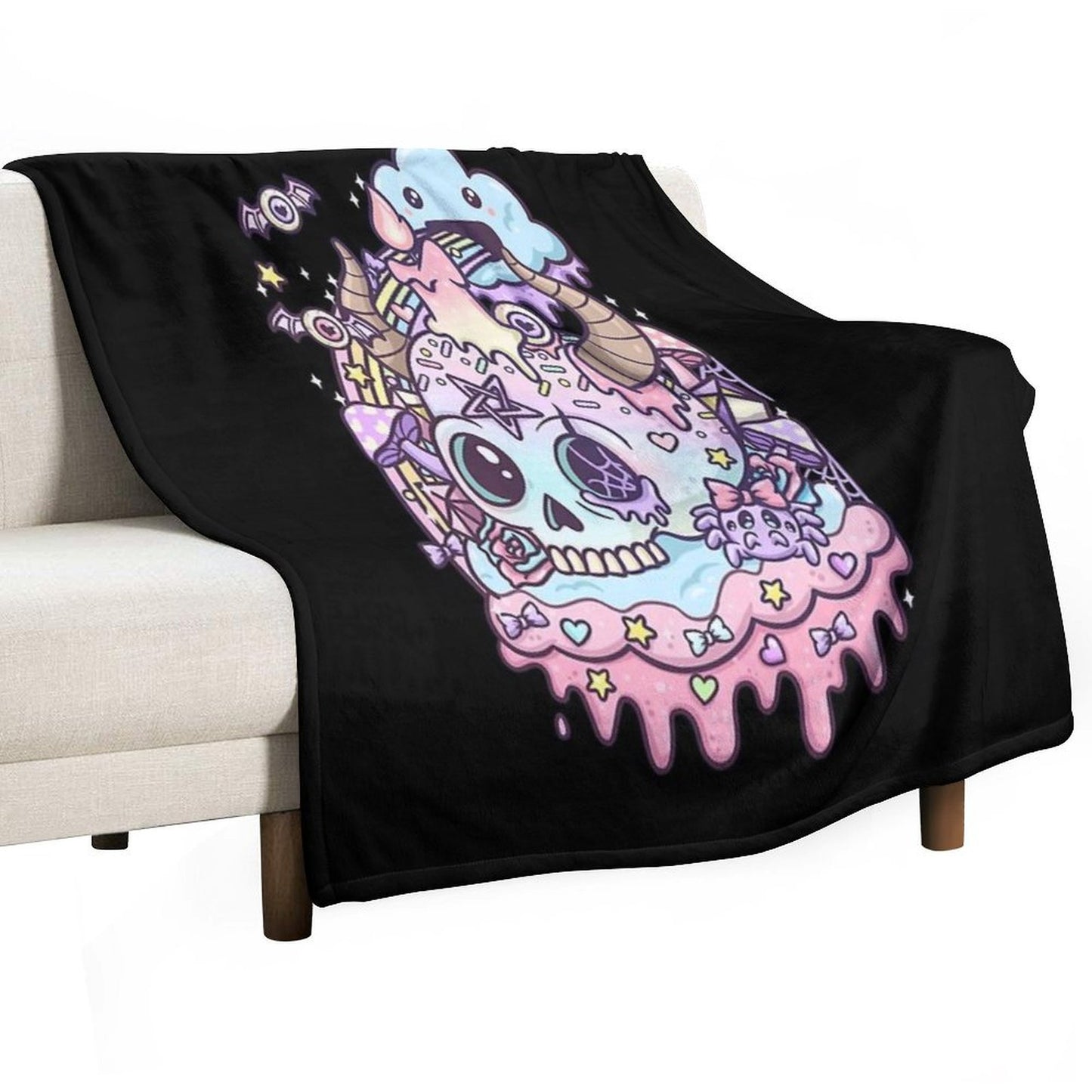 Pastel Goth Skull Kawaii Throw Blanket