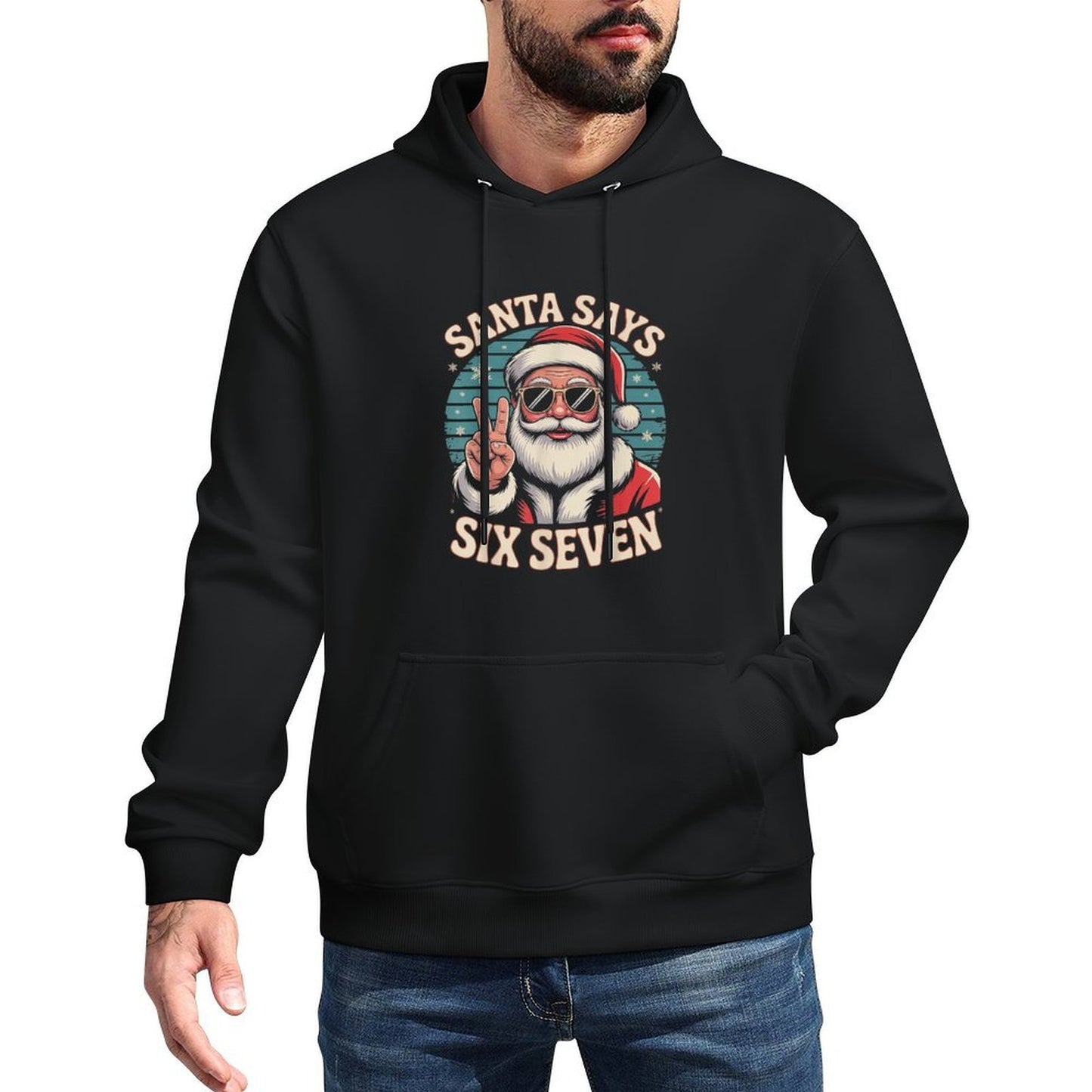 Funny Santa Says Six Seven Christmas 67 Meme Xmas Cool Kangaroo Pocket Hoodie
