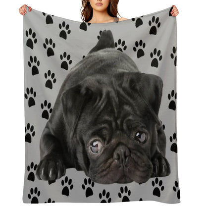 Adorable Black Pug Throw Blanket