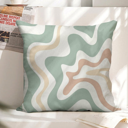 Liquid Swirl Retro Abstract in Light Sage Celadon Green, Light Blush, Cream, And White Linen Throw Pillow Cover