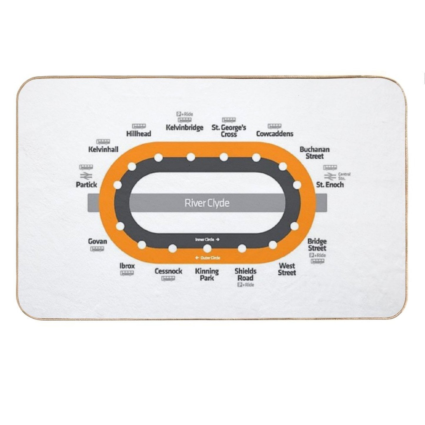 Glasgow Scotland Tube Metro Subway Train Map Bath Mat