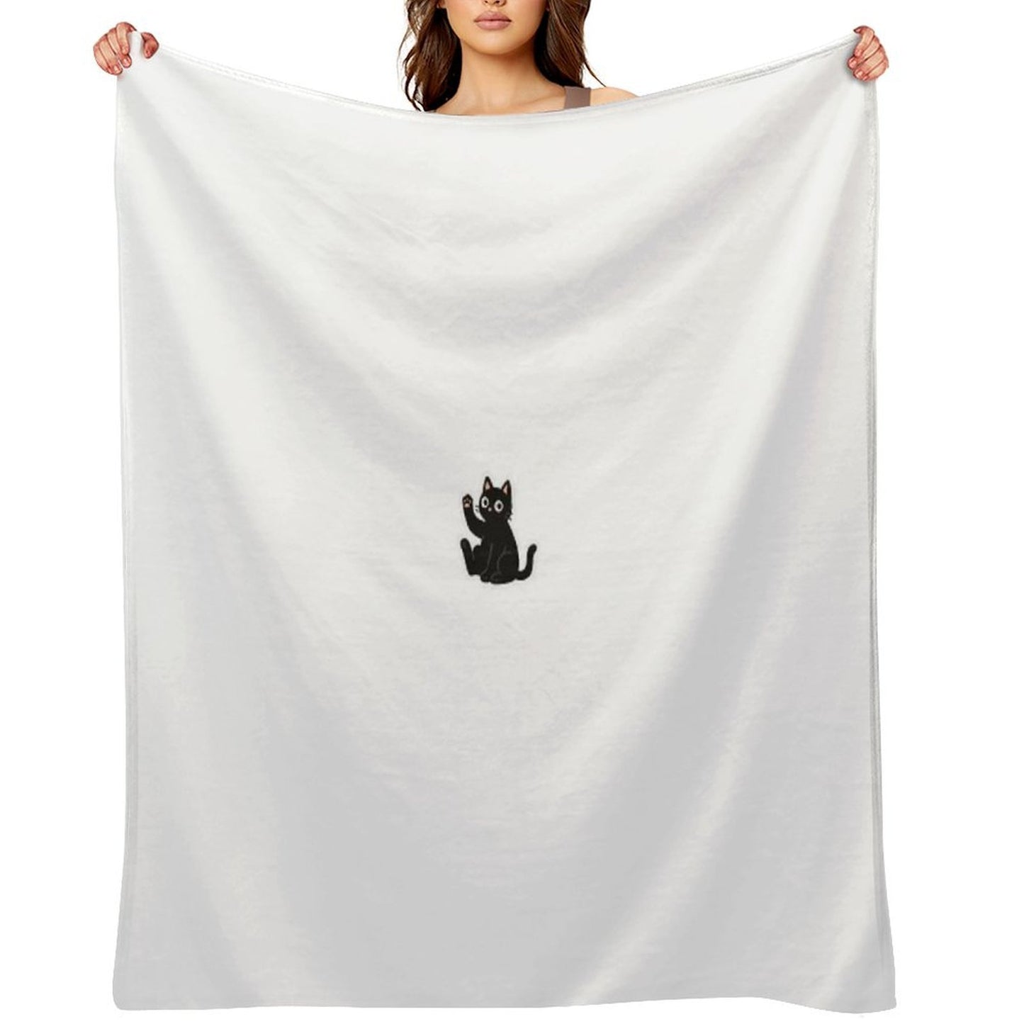 Waving Black Cat – Friendly Paw Sticker Throw Blanket