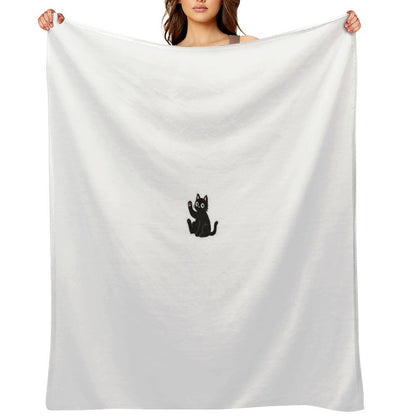Waving Black Cat – Friendly Paw Sticker Throw Blanket