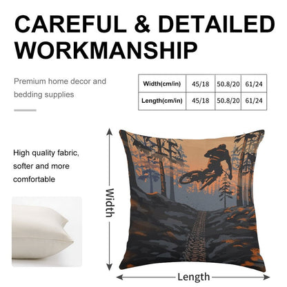 Retro Styled Mountain Biking Dirt Jumper Sunset Linen Throw Pillow Cover