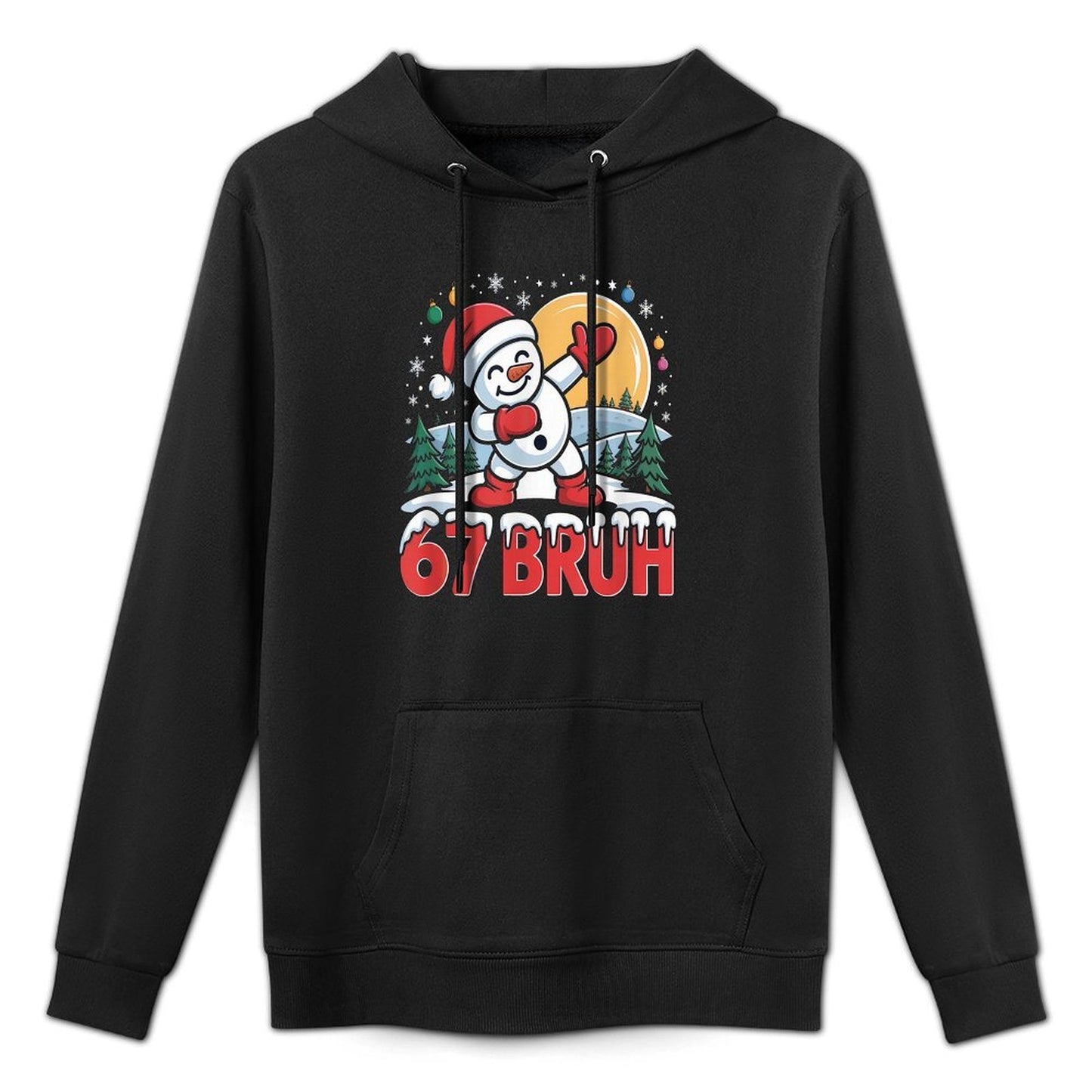 67 Bruh Funny Dabbing Snowman Santa Hat Winter Holiday Relaxed Fit Hoodie