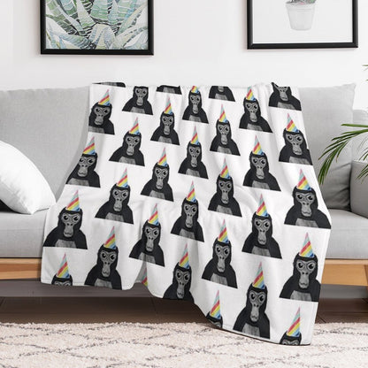 Gorilla Tag Monkey with Birthday Hat Throw Blanket
