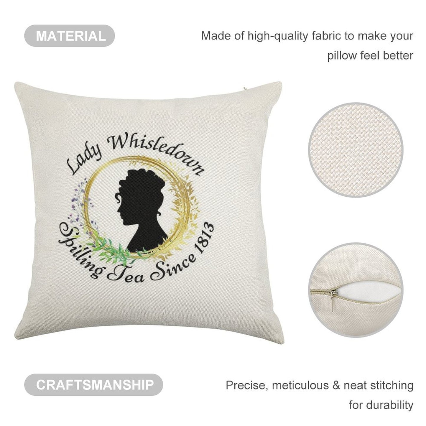 Lady Whisledown Society Paper Spilling The Tea Since 1813 Linen Throw Pillow Cover