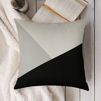 Monochromatic Black White Gray Color Block Linen Throw Pillow Cover