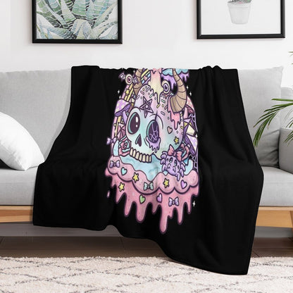 Pastel Goth Skull Kawaii Throw Blanket