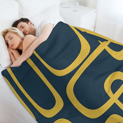 Midcentury Modern Loops Retro Pattern in Light Mustard And Navy Blue Throw Blanket