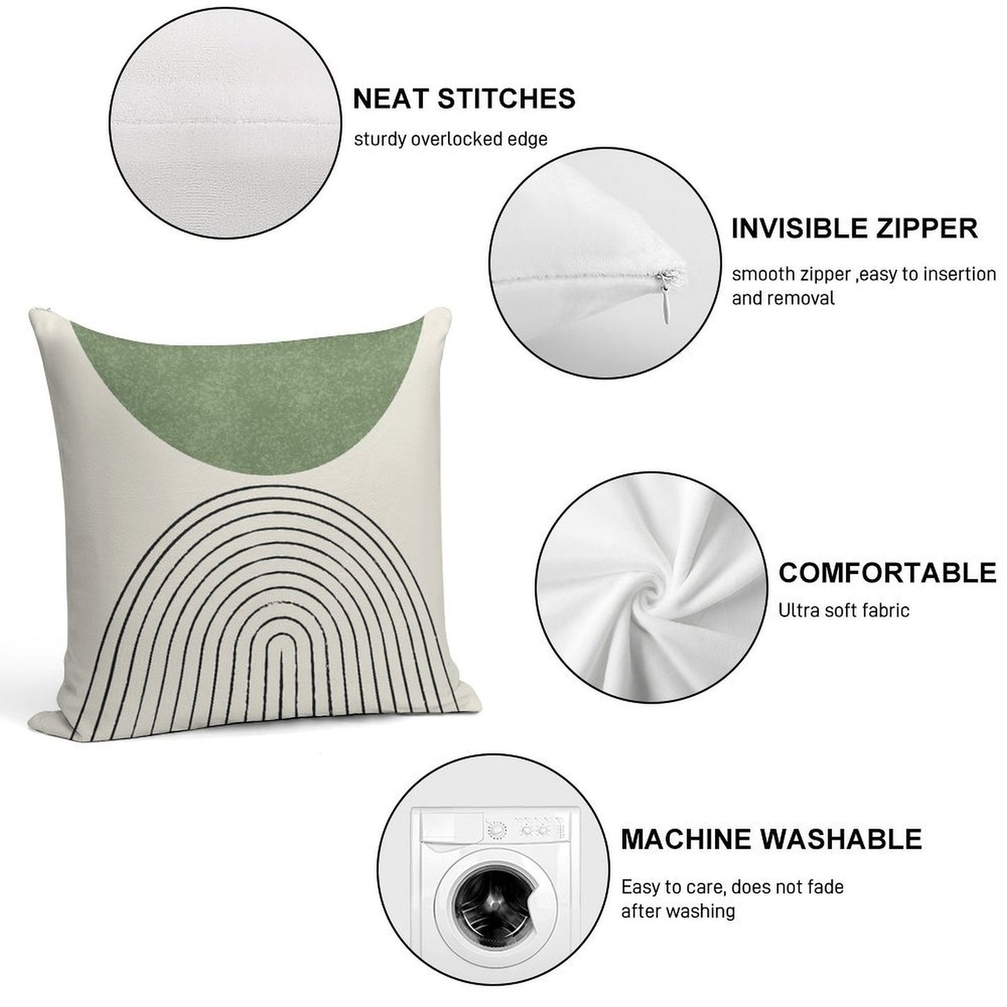 Arch Balance Green - Mid Century Modern Soft Anti-Pilling Throw Pillow