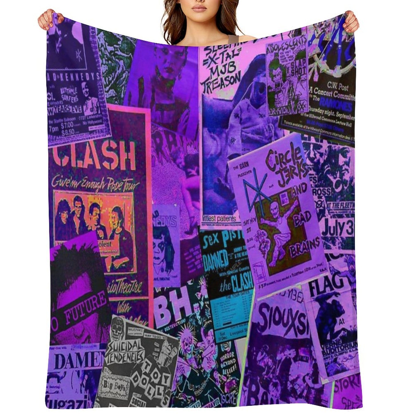 Punk Rock Bands Flyers Collage Vaporwave Aesthetic Punk Colors Throw Blanket
