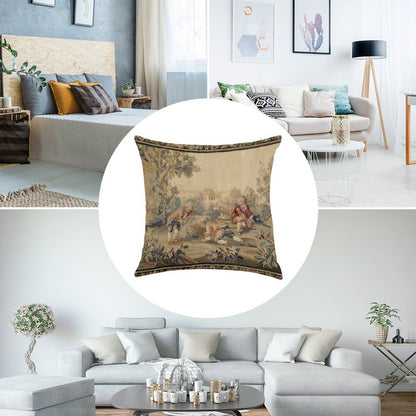 Aubusson  Antique French Tapestry Print Linen Throw Pillow Cover