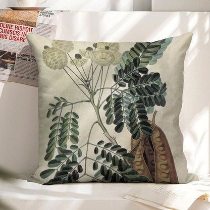 Acacia Vintage Botanical Print Linen Throw Pillow Cover