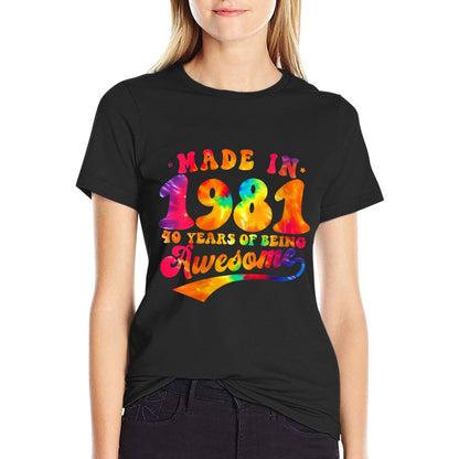 Womens 40th Birthday Tie Dye 40 Year Old Made Awesome 1981 Gift  Moisture-wicking T-Shirt