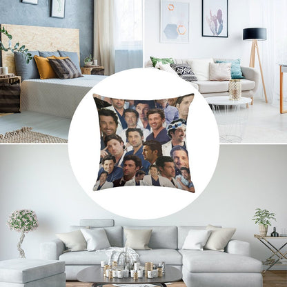 Patrick Dempsey Photo Collage Linen Throw Pillow Cover