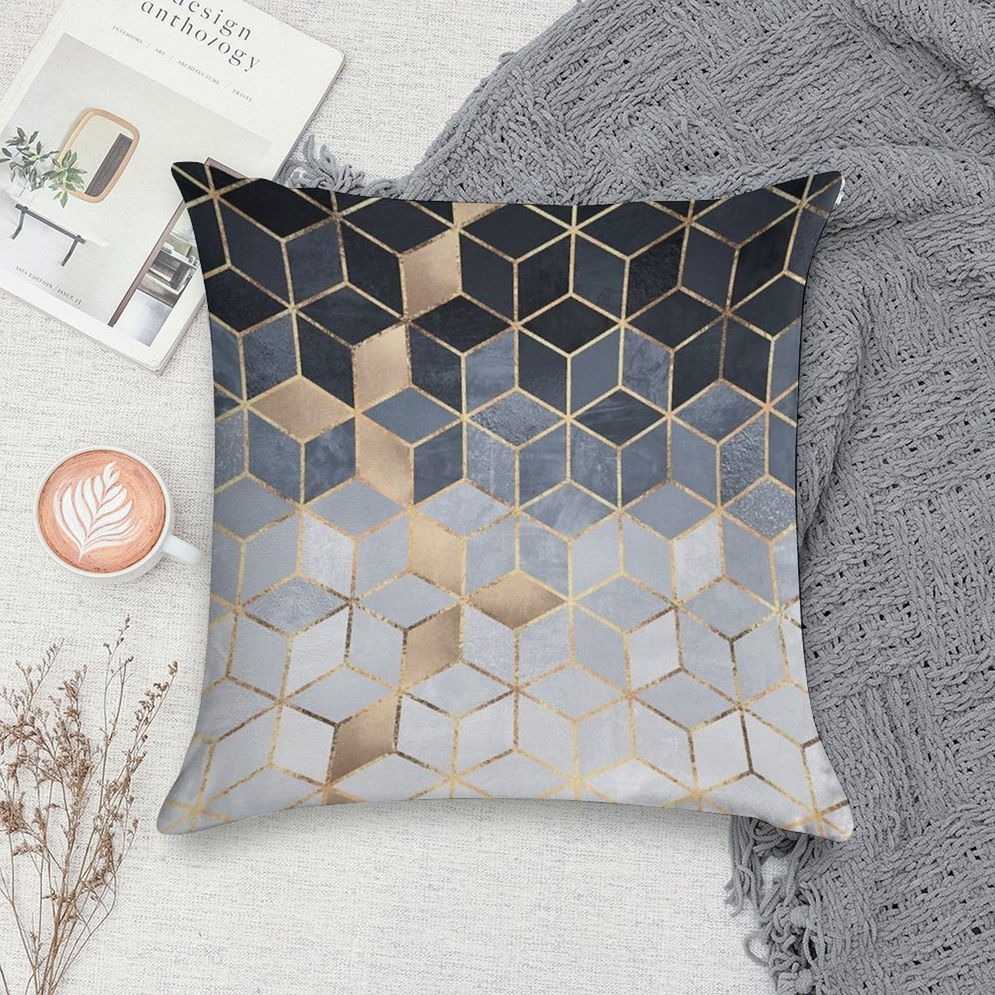Soft Blue Gradient Cubes Soft Washable Throw Pillow