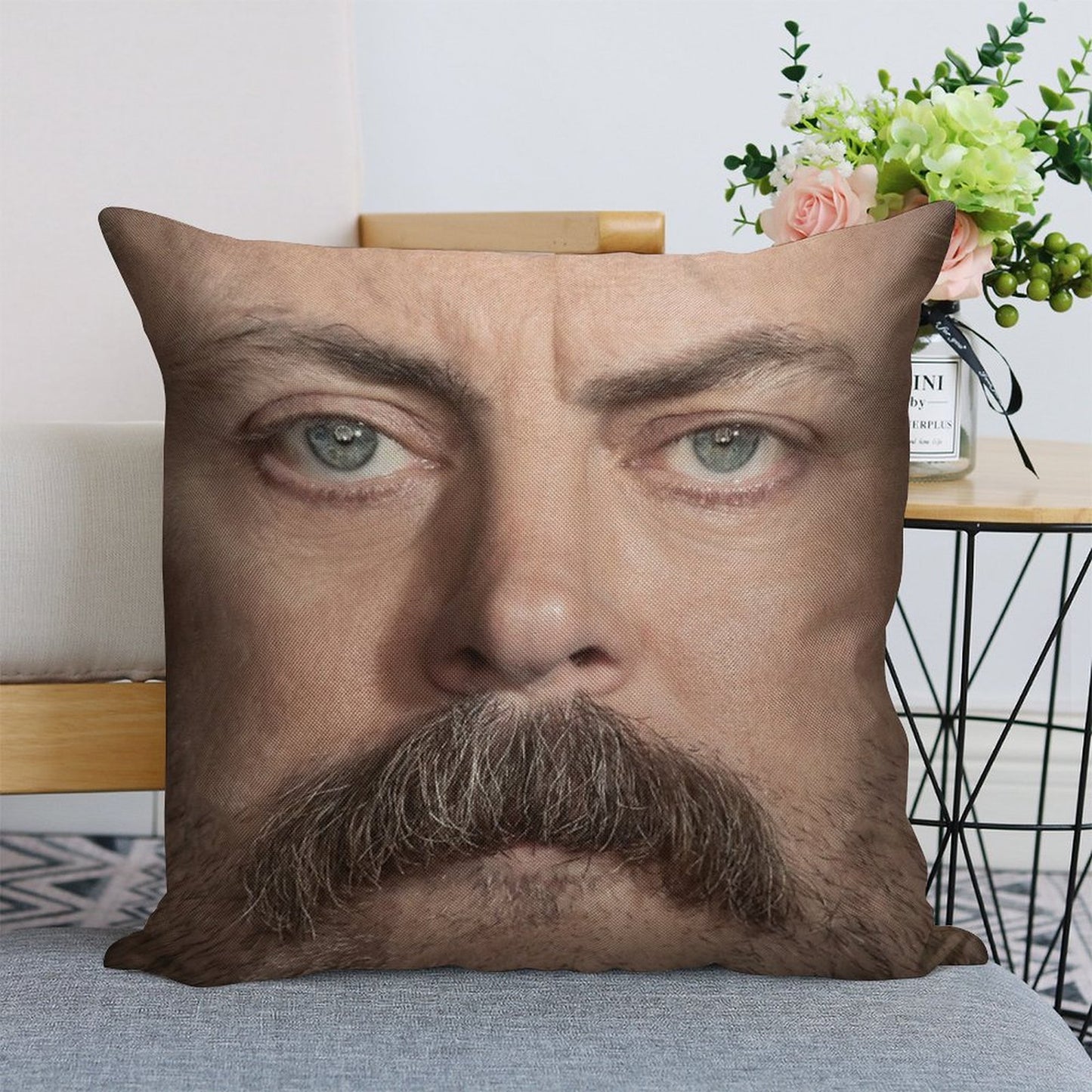 Ron Swanson  Nick Offerman Face Throw Pillow Linen Throw Pillow Cover