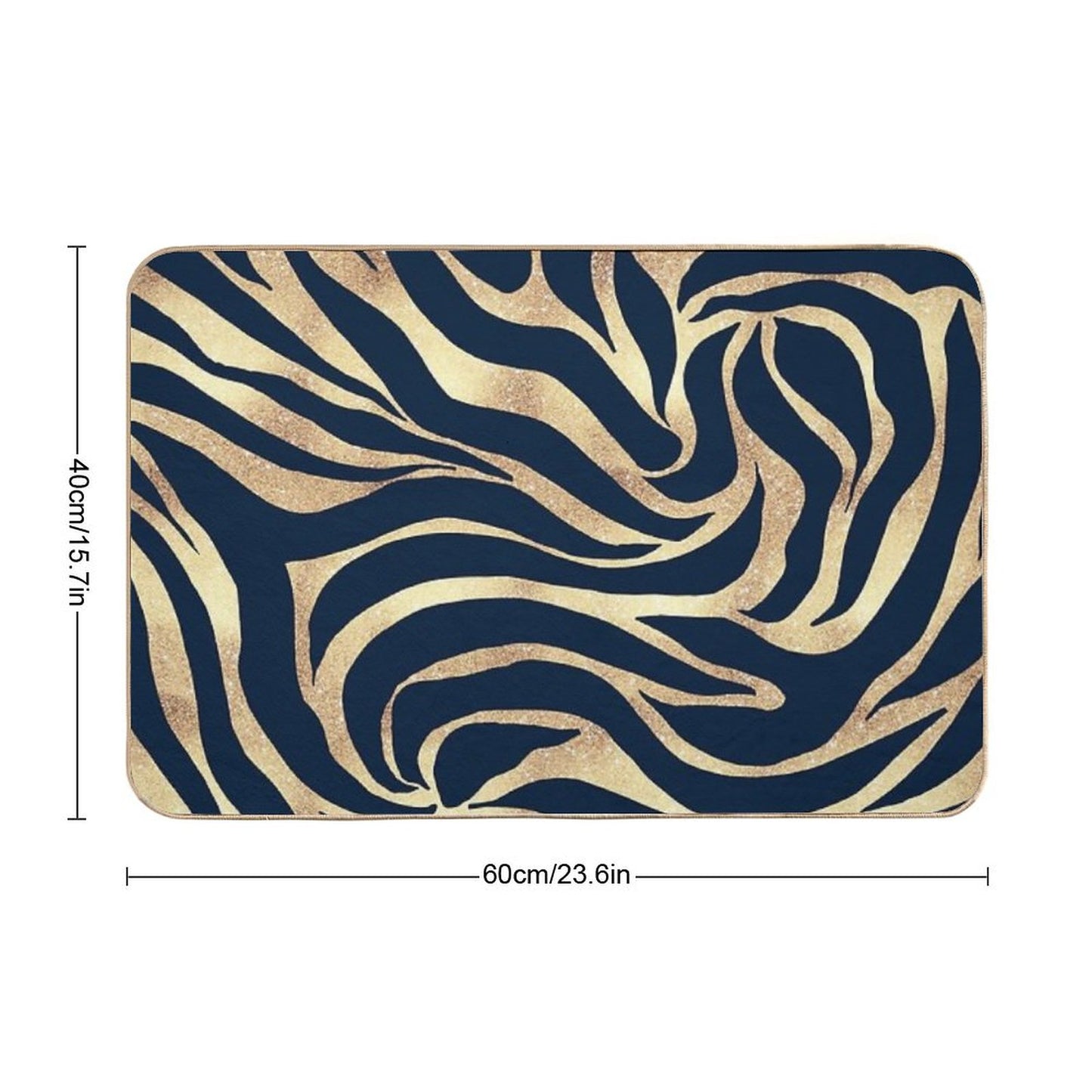 Elegant Navy Blue Gold Zebra Print Bath Mat