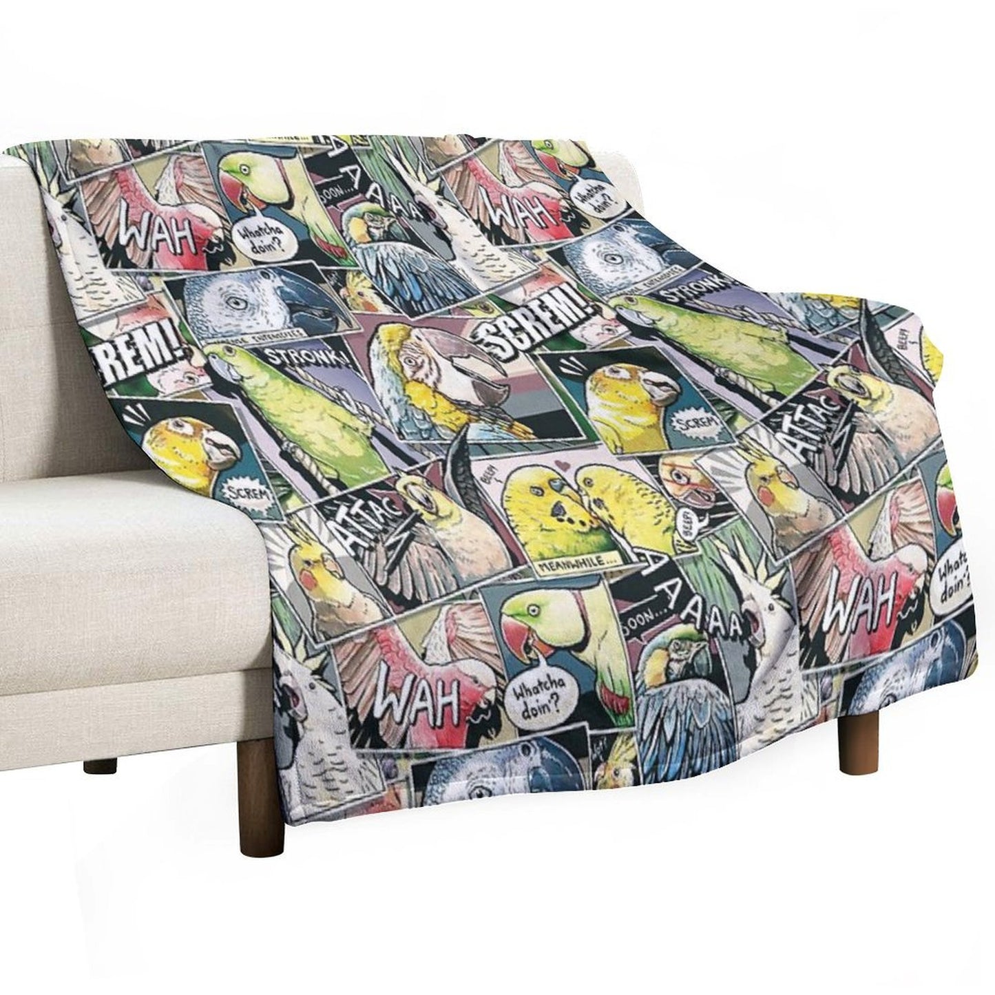 Parrots Comic Style Throw Blanket