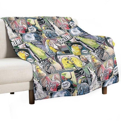 Parrots Comic Style Throw Blanket