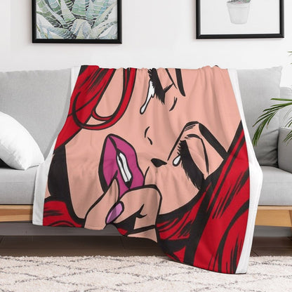 Red Crying Comic Girl Throw Blanket