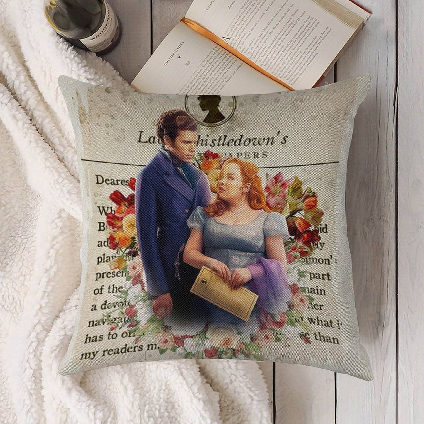 Colin Bridgerton & Penelope Featherington Lady Whistledown Society Papers Netflix Linen Throw Pillow Cover