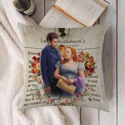 Colin Bridgerton & Penelope Featherington Lady Whistledown Society Papers Netflix Linen Throw Pillow Cover