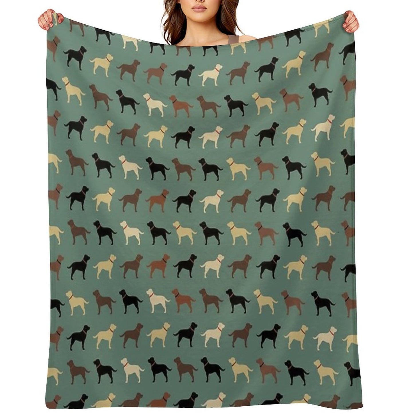 Labrador Retriever Dog Silhouettes Pattern with Chocolate, Yellow, Red And Black Labs Throw Blanket