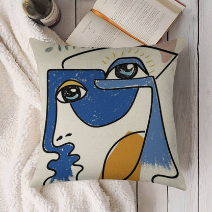 Minimal  Cute Face Linen Throw Pillow Cover