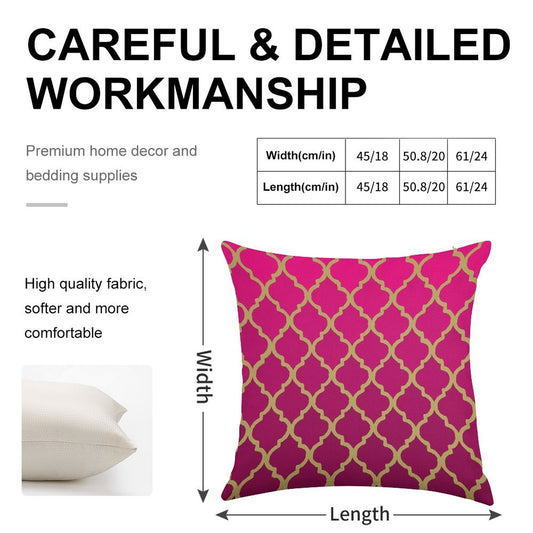 Moroccan Pattern - Pink & Gold Linen Throw Pillow Cover