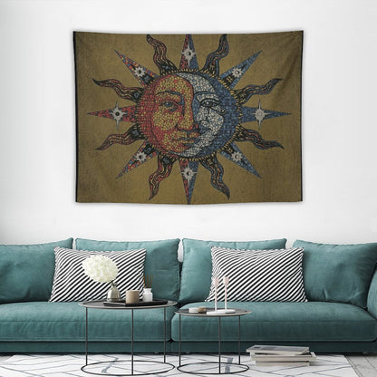Vintage Celestial Mosaic Sun & Moon Tapestry