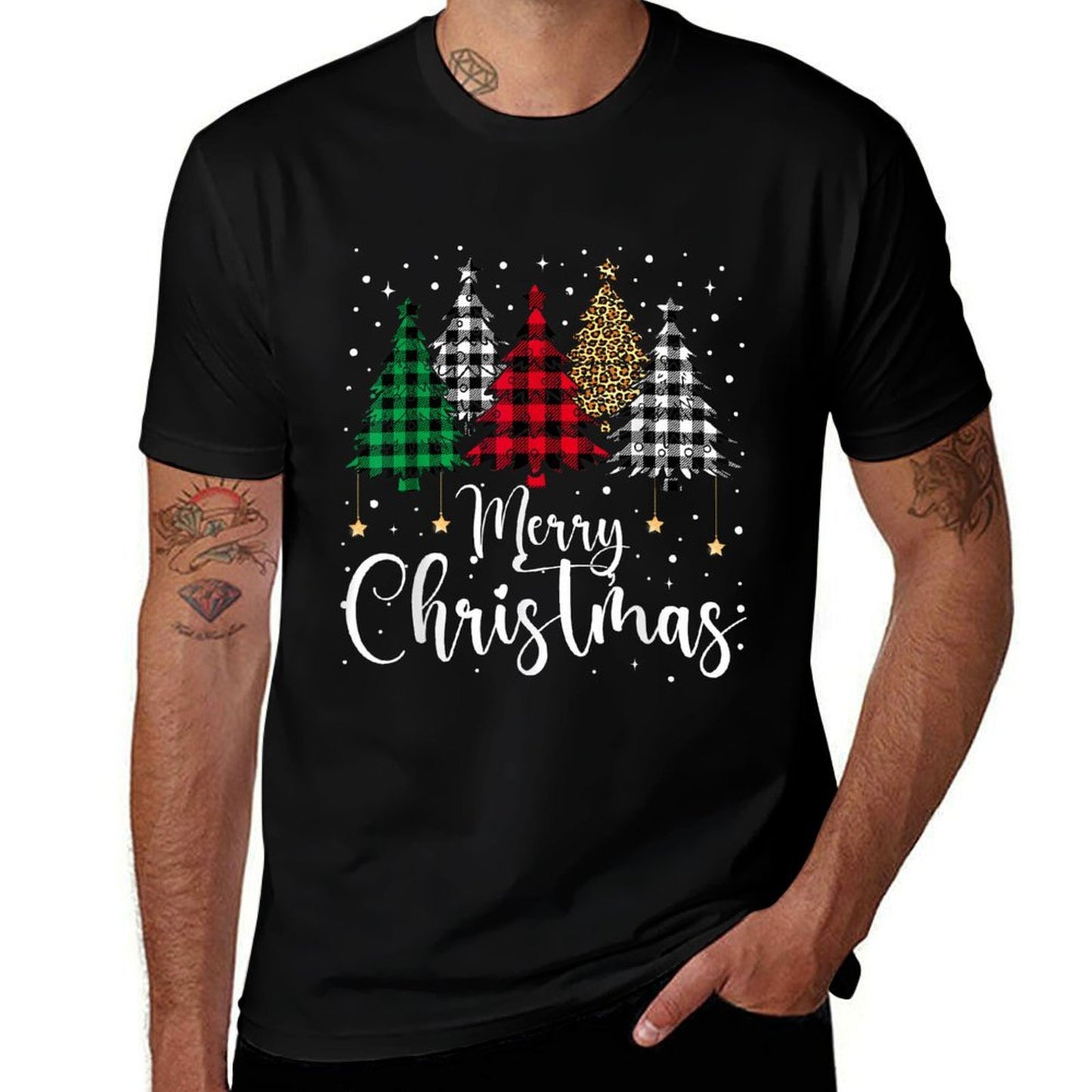 Merry Christmas Tree Buffalo Plaid Red White Green Xmas Pjs  Soft T-Shirt