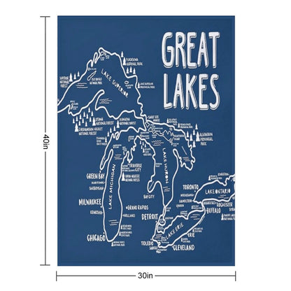 Great Lakes Map Throw Blanket