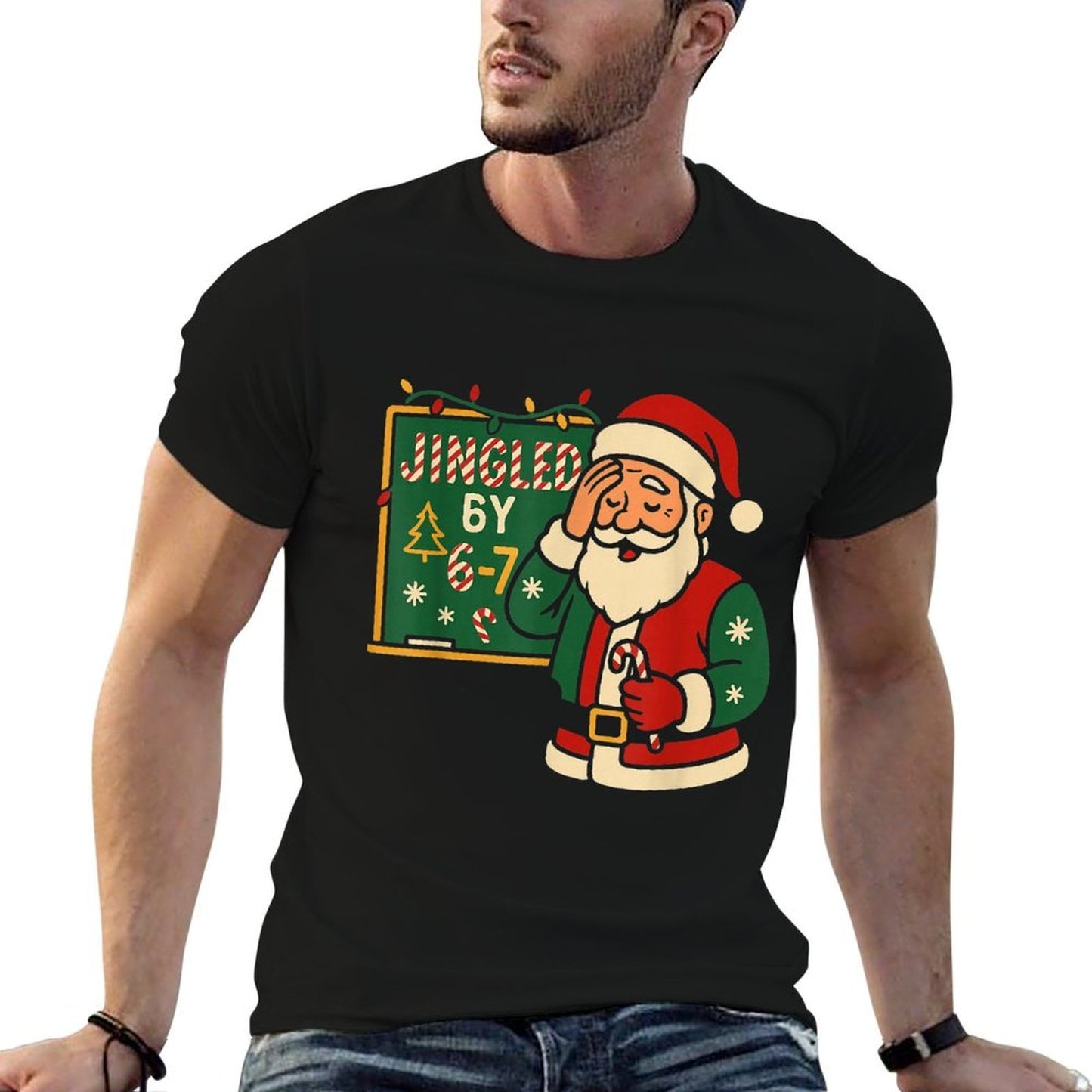 Jingled by 6 7 Funny Teacher 67 Christmas Santa Six Seven  Polyester Blend T-Shirt