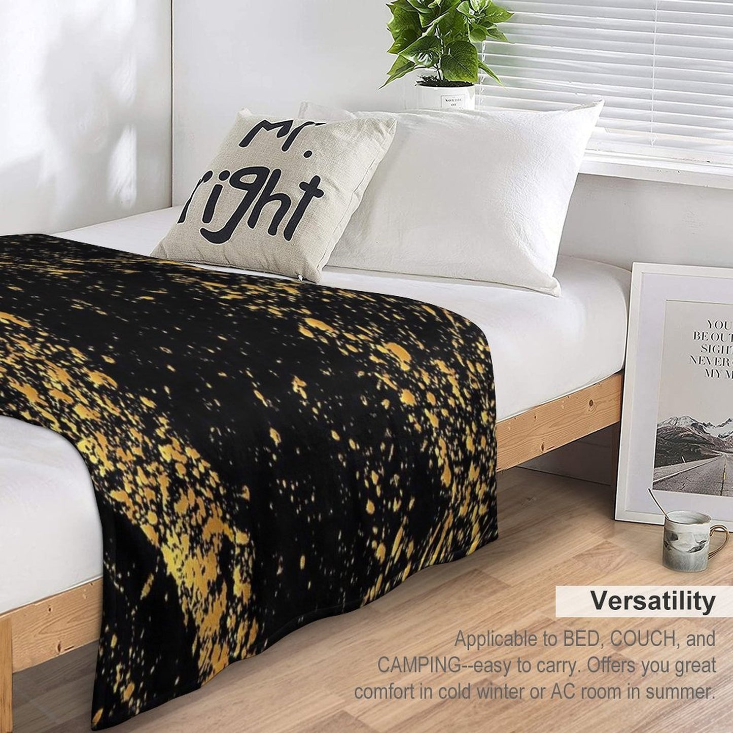 Luxurious Black-Gold Marble Throw Blanket