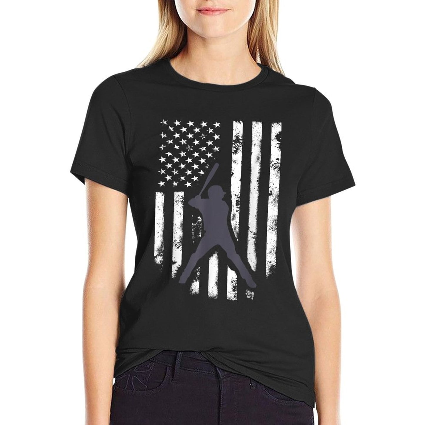 American Flag Baseball Shirt Cool Distressed Jersey Gift T-Shirt