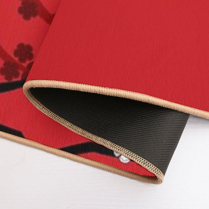 White Oriental Cherry Blossoms on Red And Chinese Wedding Double Happiness  Japanese Sakura © Fatfatin Bath Mat