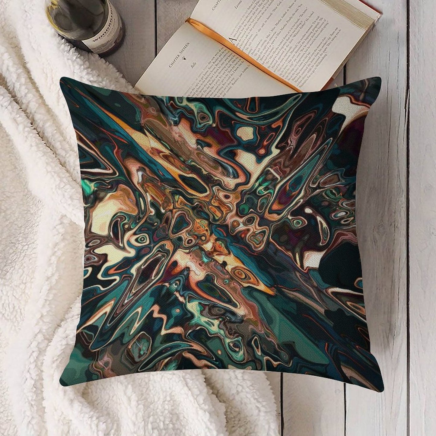 Melting Copper Abstract Linen Throw Pillow Cover