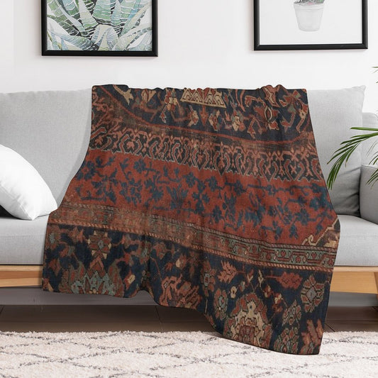 Boho Chic Dark III  17th Century Colorful Medallion Red Blue Green Brown Ornate Accent Rug Pattern Throw Blanket