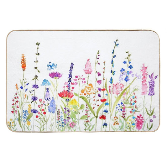 Hand Painted Colorful Wild Flower Field Bath Mat