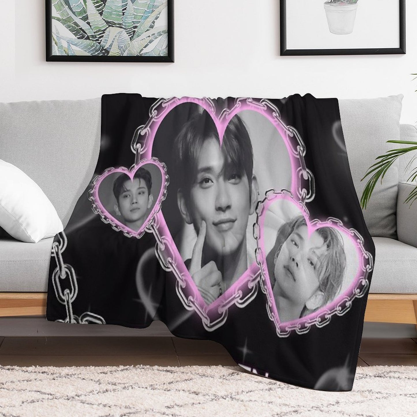 Kpop Seventeen Joshua Y2K Heart Throw Blanket
