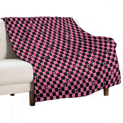 Emo Black And Pink Stars Throw Blanket