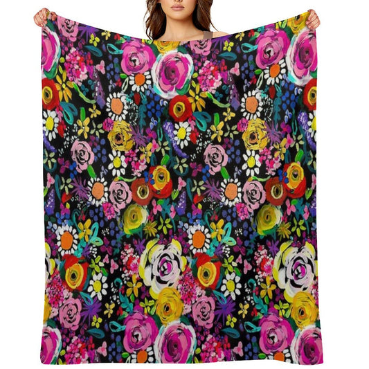 Les Fleurs Vibrant Floral Painting Print Throw Blanket
