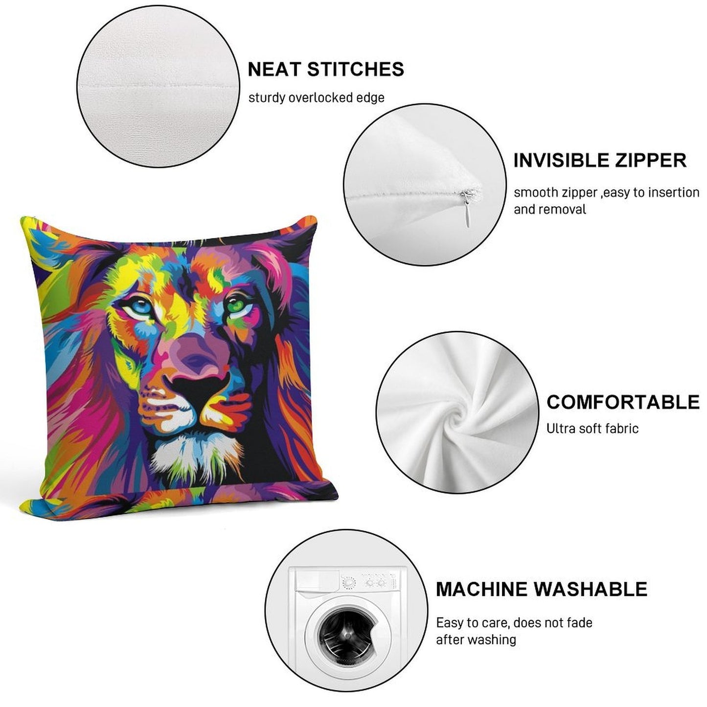 Banksy Rainbow Lion Graffiti Pop Art Painting Soft Short Plush Fabric Throw Pillow