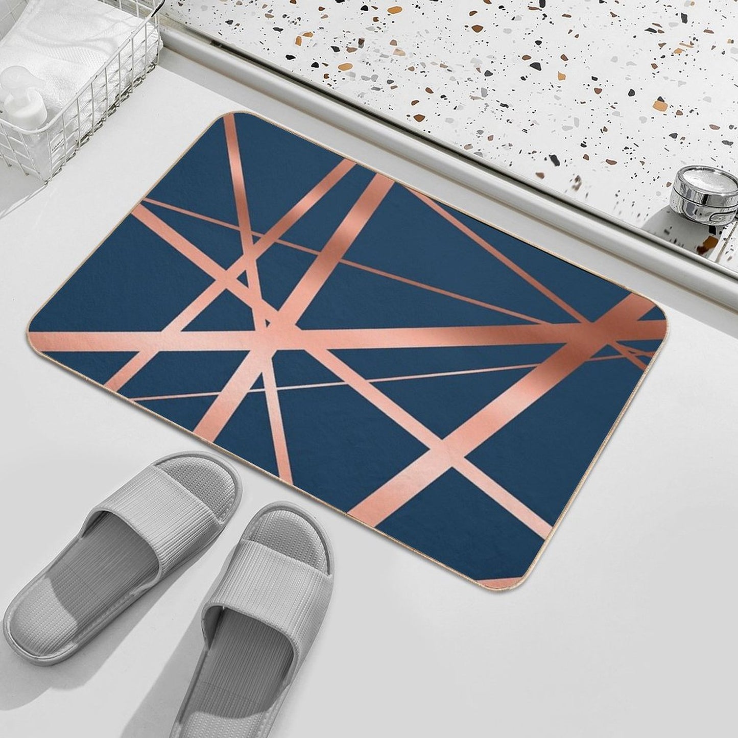 Navy Rose Gold Luxe Bath Mat