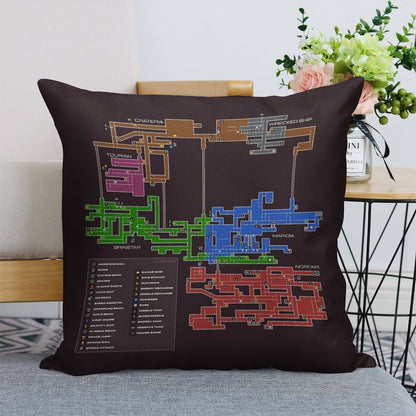 Super Metroid Map Linen Throw Pillow Cover