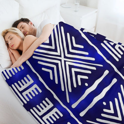 Blue African Mud Cloth Design Throw Blanket