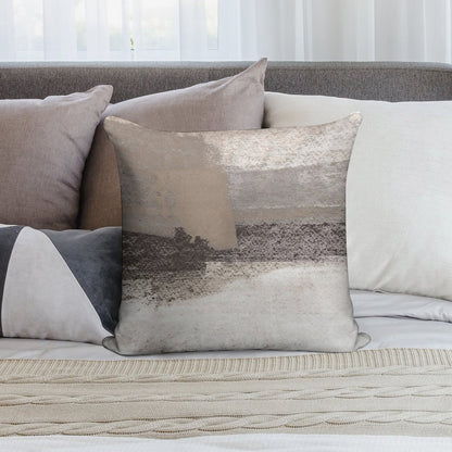Taupe And Charcoal Grey Horizontal Modern Abstract Painting Soft Ultra-Soft Texture Throw Pillow